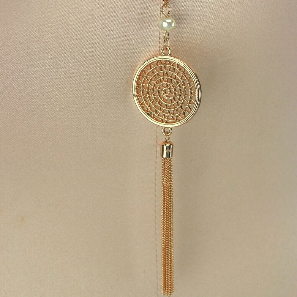 LC Lauren Conrad 32-35" Long Copper-Tone Dream Catcher Tassel Necklace Pearl - Picture 2 of 4